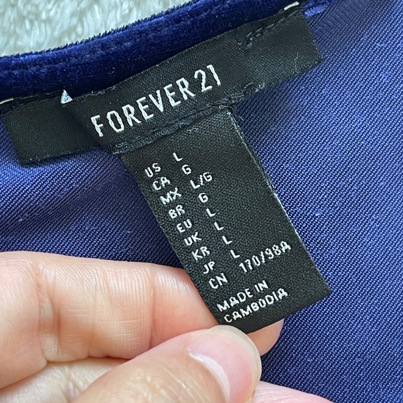 Forever 21 Women's L Velvet Bodycon Dress V Neck Sleeveless Blue Party Stretch - Picture 4 of 8